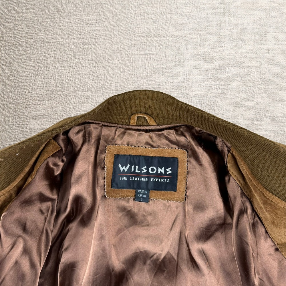 Wilson's Leather Men's Brown Bomber Jacket Large Lined Vintage - Picture 7 of 12